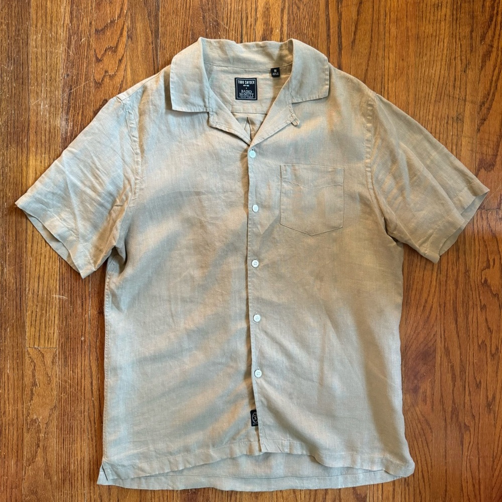 Todd Snyder Khaki Light Brown Camp Collar Short Sleeve Shirt in Medium